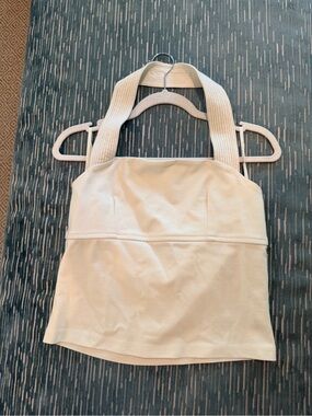 Anthropologie Cream Ribbed-Strap Halter Top
